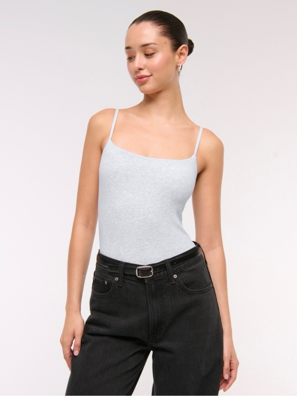 NWOT Abercrombie & Fitch Bra-Free 90s Cami Bodysuit - Light Grey - Picture 2 of 6
